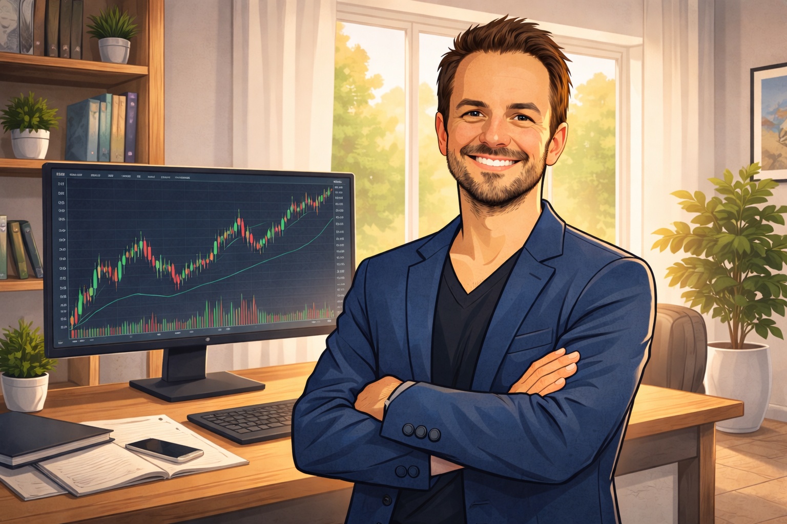 Raphael Engels im Homeoffice mit Trading Chart